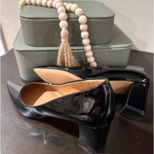 Patten leather heels